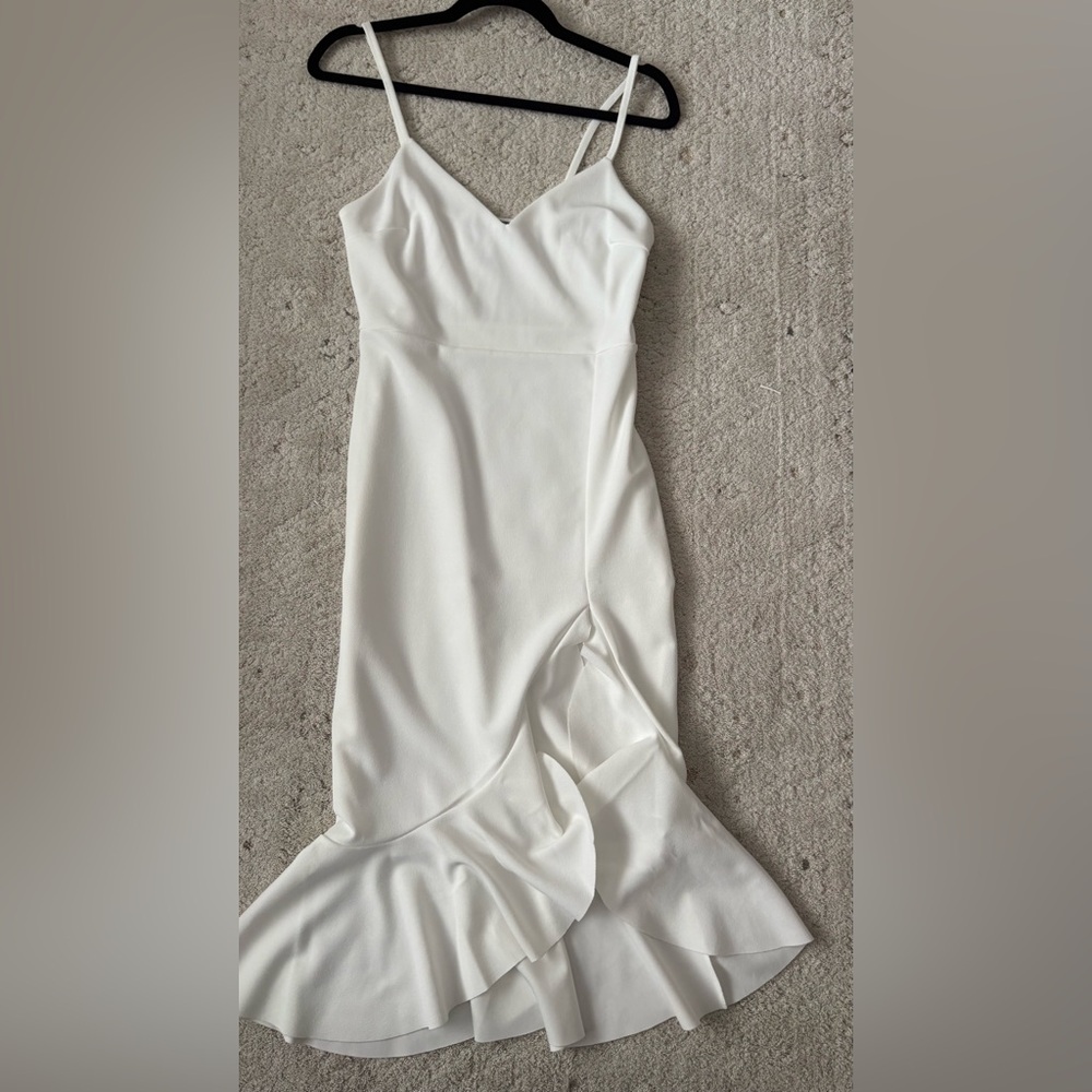 White Spaghetti-Strap Ruffle-Hem Midi Dress